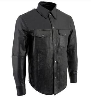 BRAND NEW Milwaukee 100% Leather Men's Black Biker Style Snap Up Shirt/Jacket M